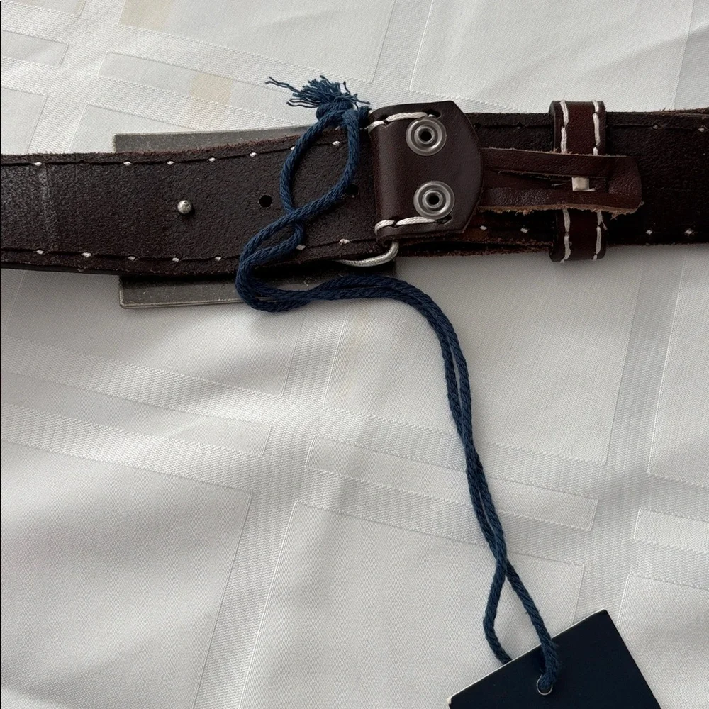 True‎ Religion Men's Brown Stitching Belt with Signature Buddha Silver Buckle 38